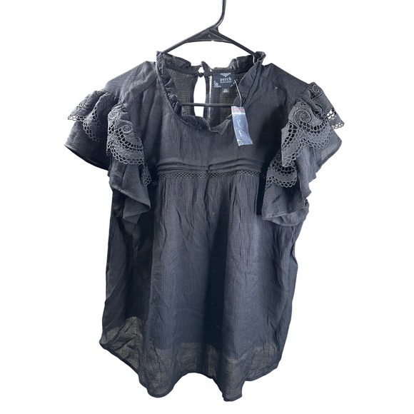 Perch by Blu Pepper Black Ruffle Sleeve Blouse Top 1XL NWT - Picture 1 of 4